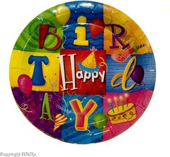 Talerzyki papierowe, Happy Birthday I; 18 cm/6 szt.