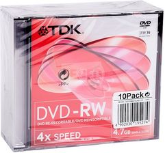 TDK DVD-RW 4.7GB 4x Slim 10szt (DVD-RW47SCNEC10P)